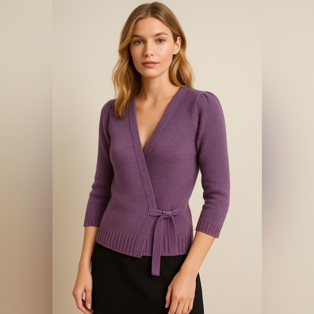 Dries Van Noten Knit Cardigan Cool Purple Cotton Wrap Puff Shoulder Size S M​​​​